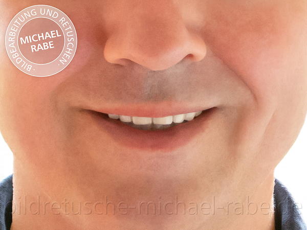 Nach der Porträtretusche: Dunkle Zähne heller und gelbliche Zähne neutralisieren 