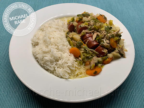 Vor der Bildretusche: Gemüseeintopf mit Reis