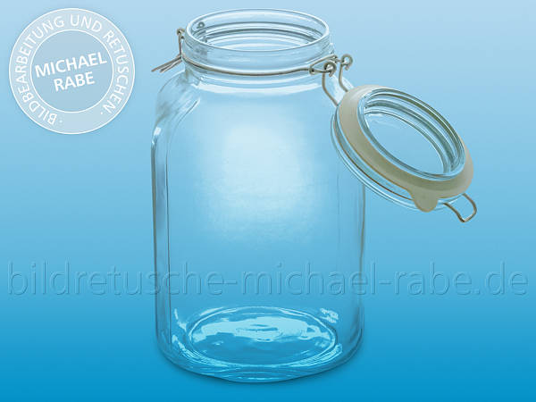 Nach der Bildretusche: Produktabbildung: Glasbehälter freistellen mit Schatten