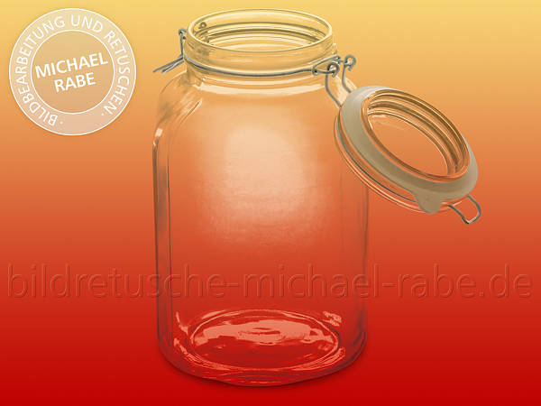 Nach der Bildretusche: Produktabbildung: Glasbehälter freistellen mit Schatten
